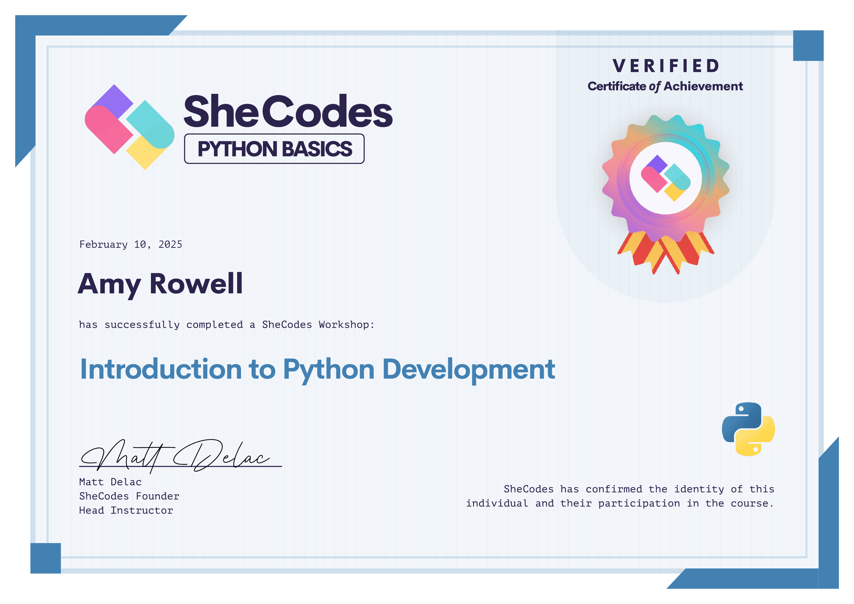 Introduction to Python certificate